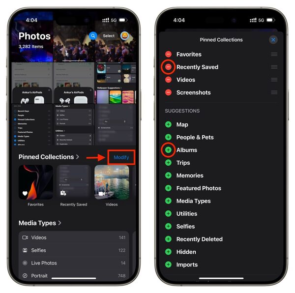 مدیریت مجموعه های سنجاق شده در ios 18