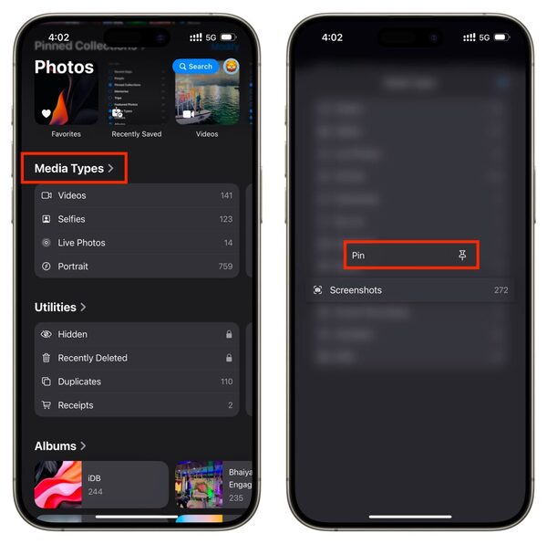 سنجاق کردن موارد مهم در گالری تصاویر آیفون