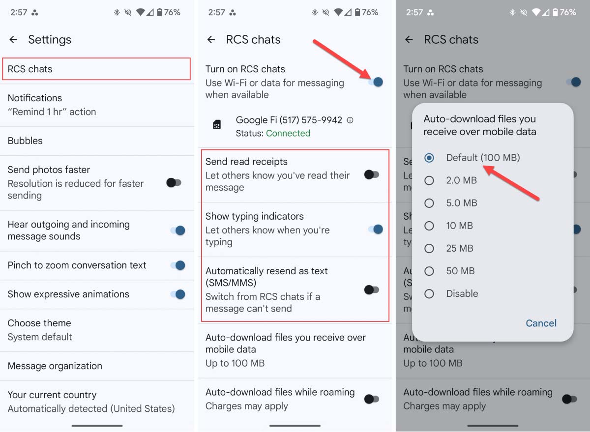 فعال کردن قابلیت RCS در اندروید