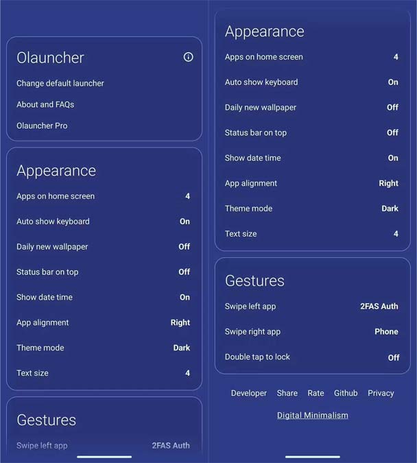 تنظیم Olauncher در اندروید