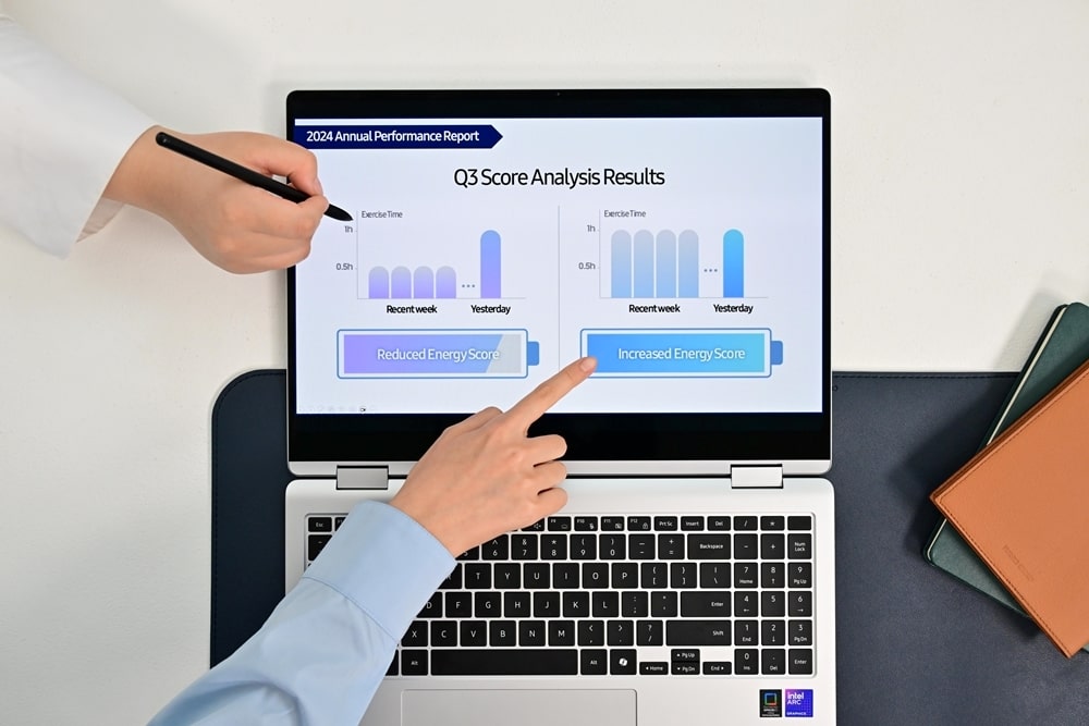 چرخش قابل تنظیم صفحه در Galaxy Book5 Pro 360