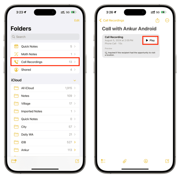 گوش دادن به تماس‌های ضبط شده در آیفون
