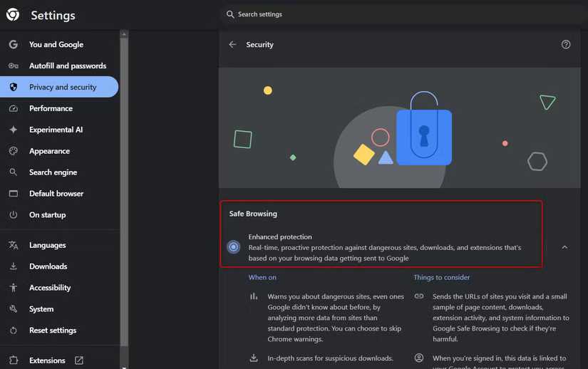فعال کردن محافظت سریع گوگل کروم