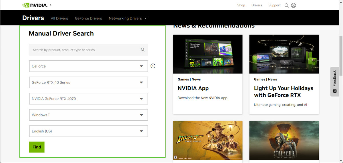 تنظیمات برنامه NVIDIA app