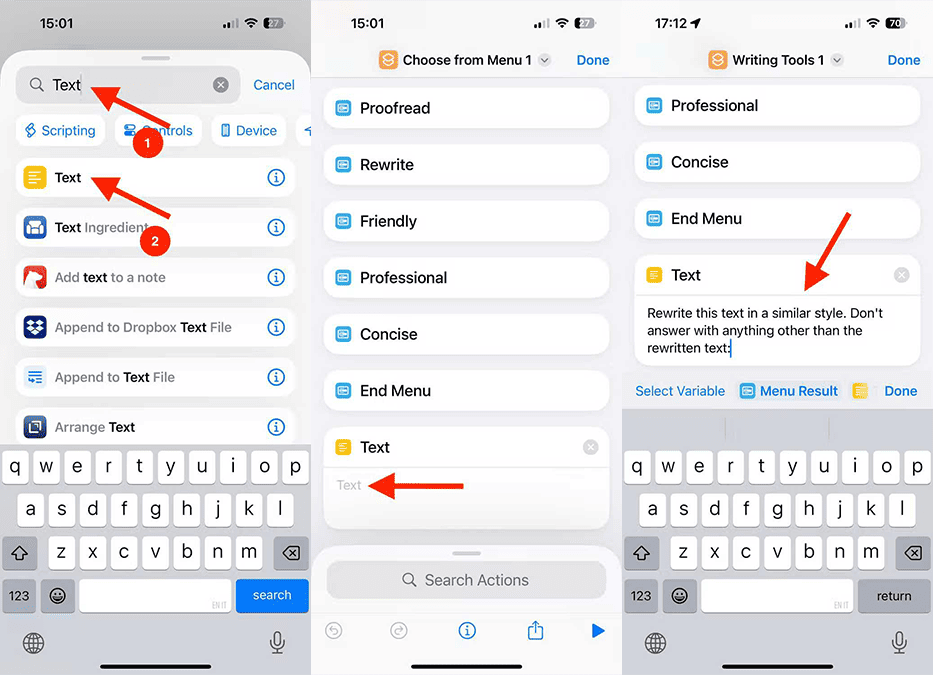 ساخت شورتکات  ابزار نوشتاری آیفون های قدیمی مرحله هفتم