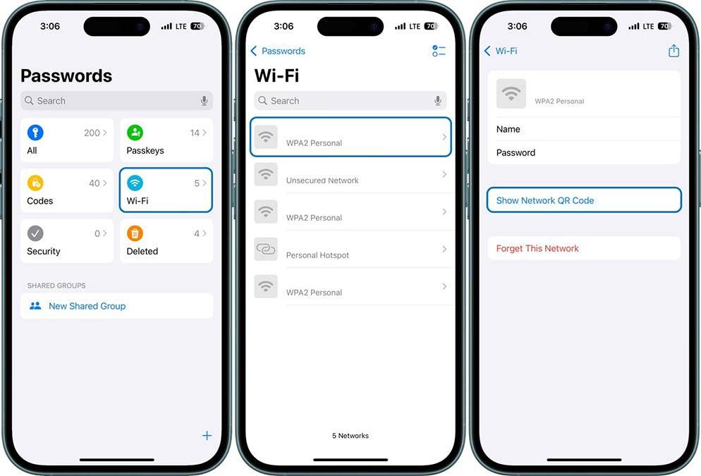 ساخت QR کد اشتراک گذاری وای فای در آیفون