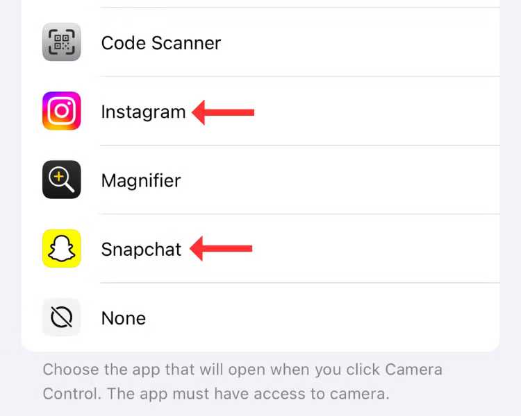 کنترل سایر برنامه های اب دکمه کنترل دوربین آیفون ۱۶