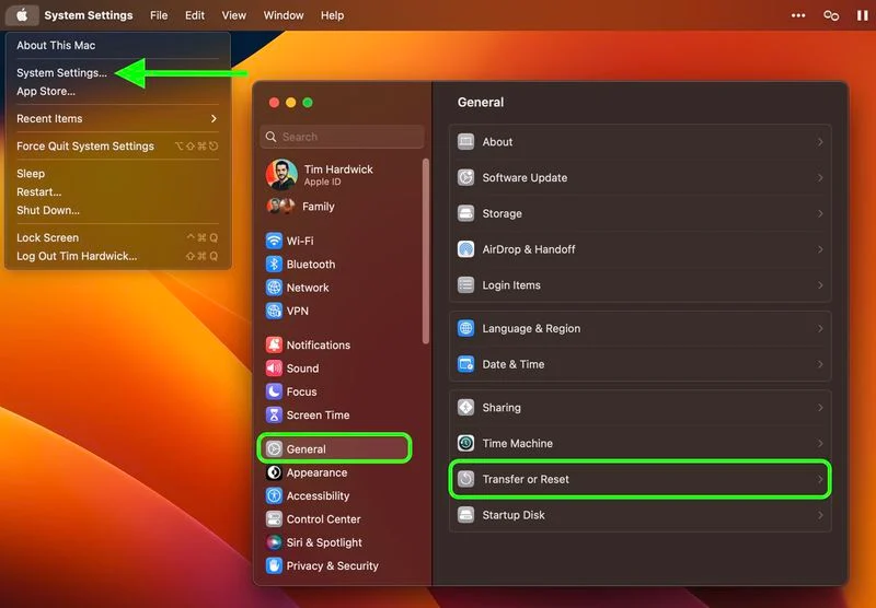 تنظیمات ریست فکتوری مک