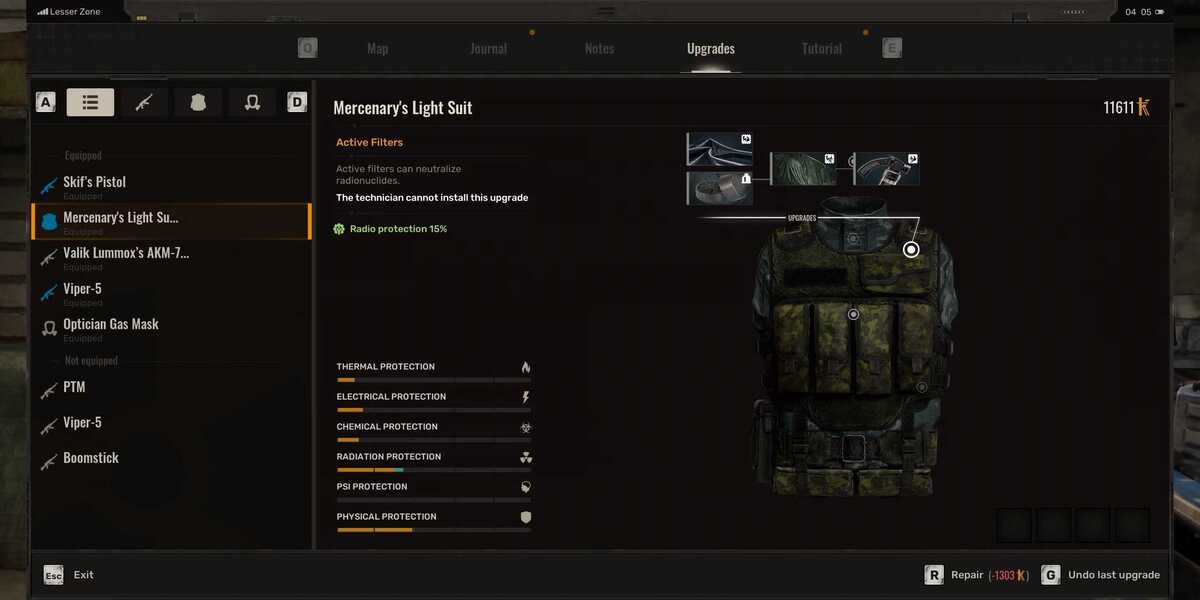 تنظیمات ارتقا زره بازی S.T.A.L.K.E.R. 2