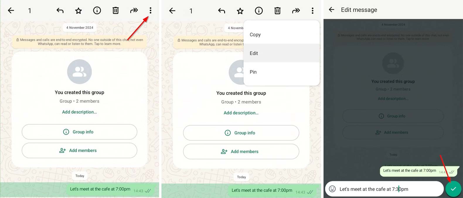 ویرایش پیام های ارسال شده واتس اپ