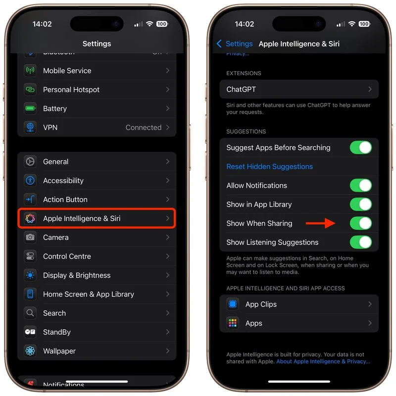 حذف کامل پیشنهادات مخاطبین از منوی اشتراک گذاری آیفون