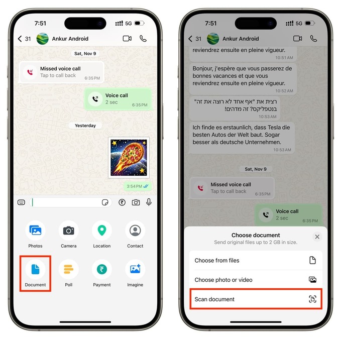 اسکن اسناد با واتساپ در آیفون