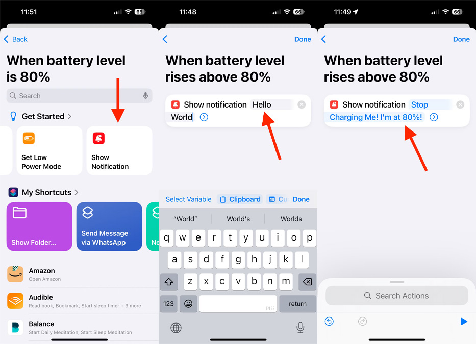 شورتکات ناتیفیکیشن شارژ باتری آیفون