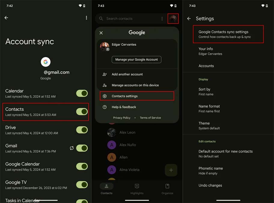 انتقال مخاطبین با Google Sync