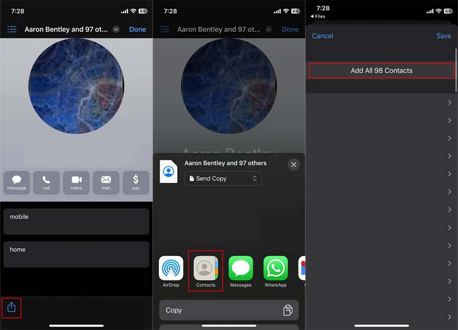 فایل بکاپ مخاطبین VCF آیفون