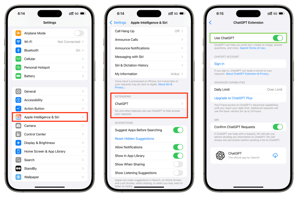 بررسی وضعیت چت جی پی تی (ChatGPT) برای درخواست‌های سیری