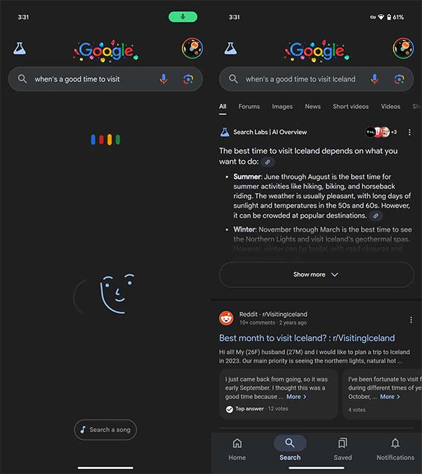 حالت جستجوی هوش مصنوعی سرچ گوگل