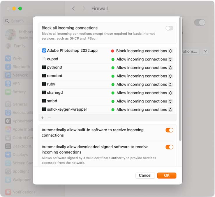 تنظیمات پیشرفته فایروال مک