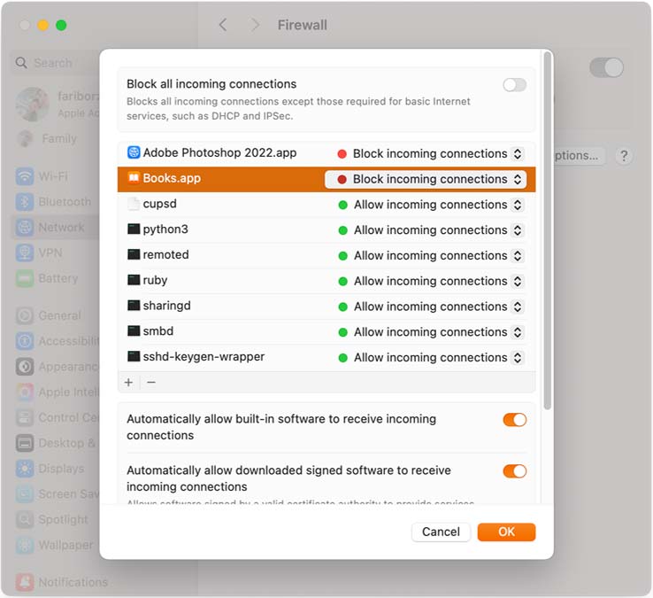 مسدود کردن دسترسی برنامه ها به اینترنت در مک