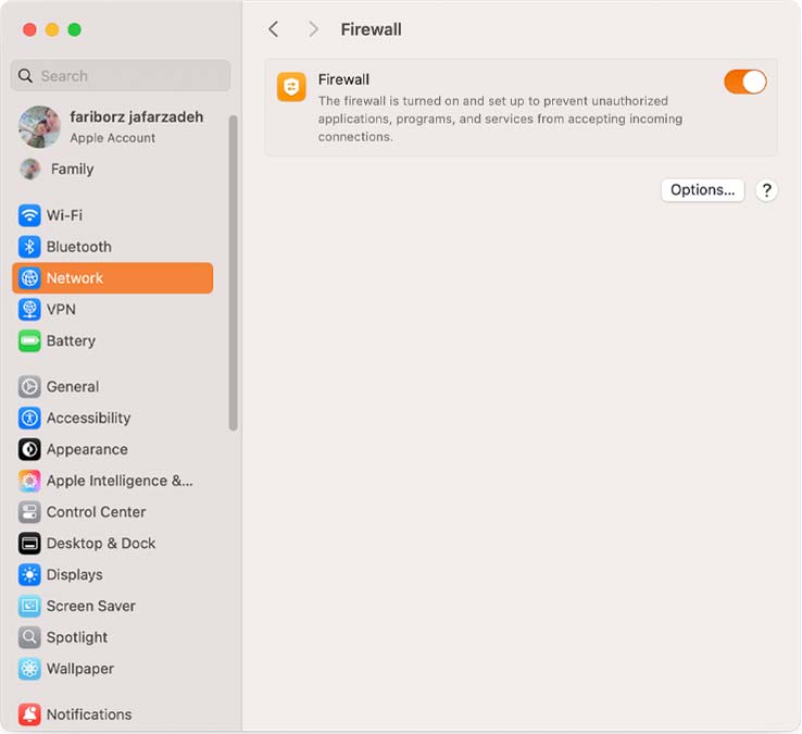 فعالسازی فایروال در مک