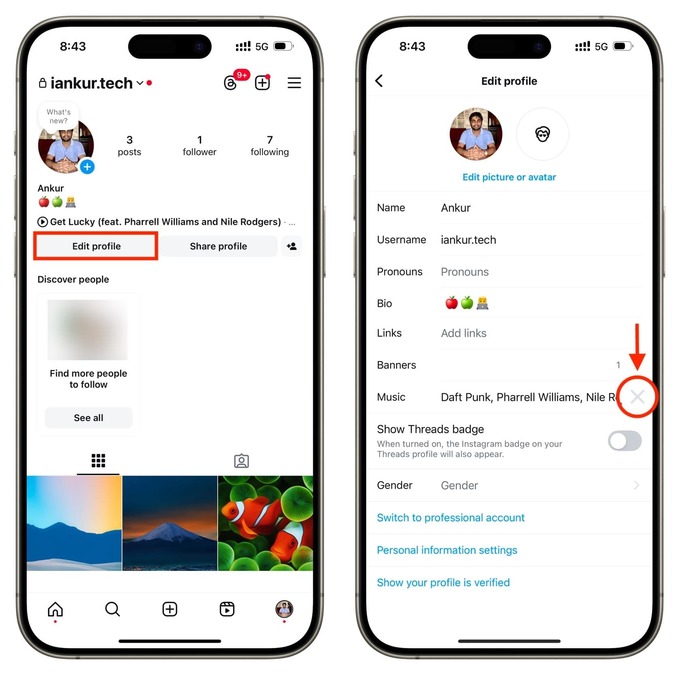 تغییر اهنگ پروفایل اینستاگرام