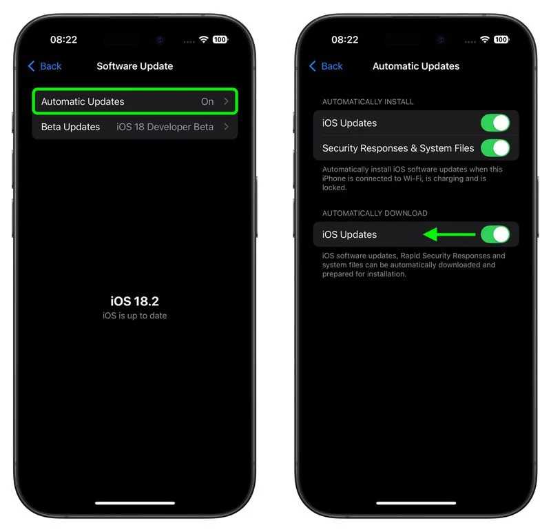 تنظیم خودکار آپدیت آیفون