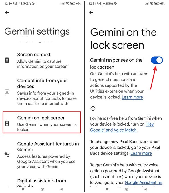 فعالسازی پاسخ‌های Gemini در صفحه قفل