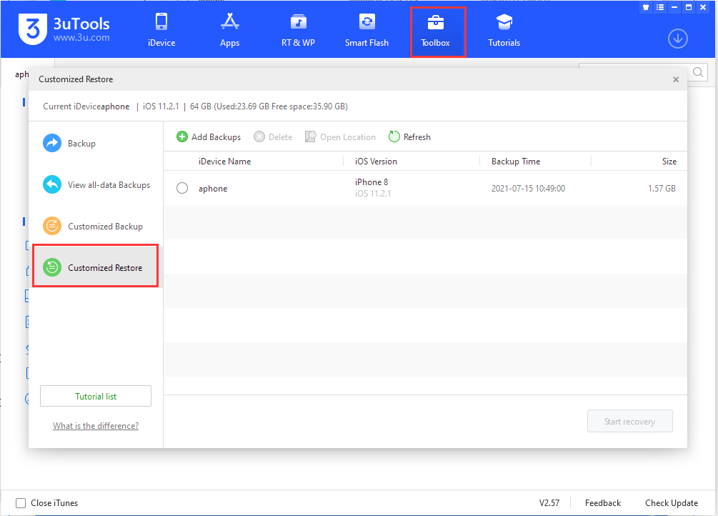ریستور بکاپ شخصی شده آیفون با 3uTools مرحله اول