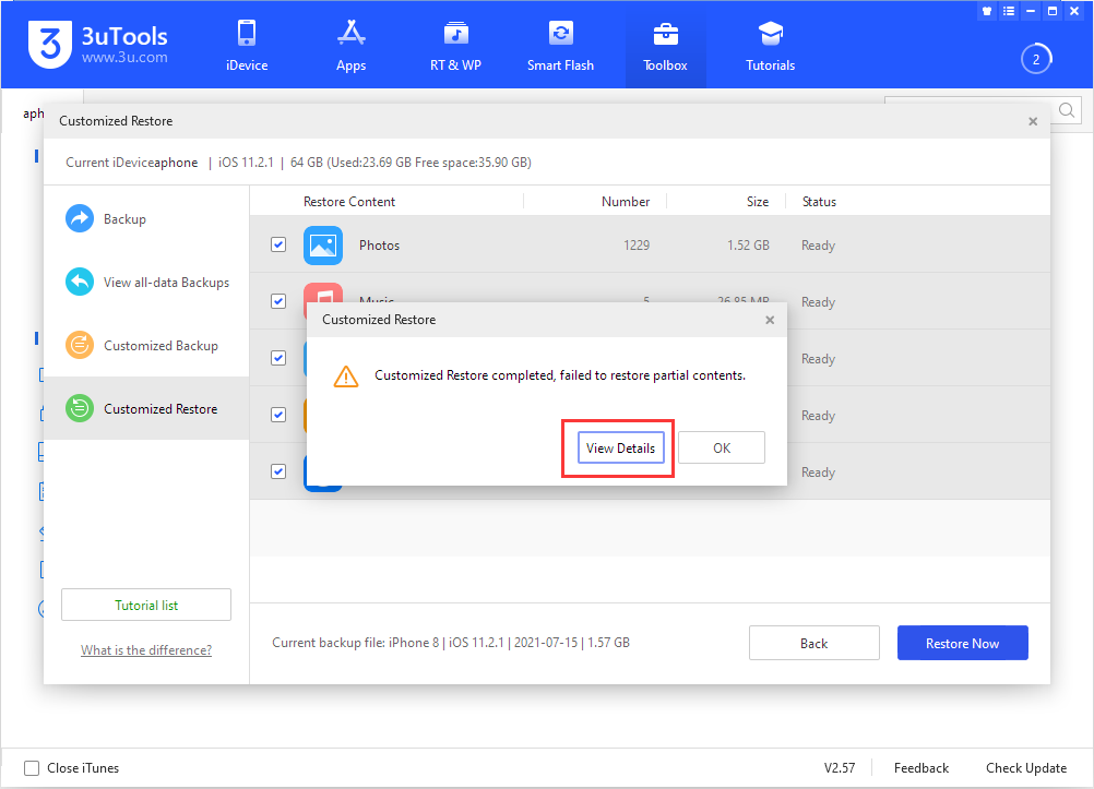 ریستور بکاپ شخصی شده آیفون با 3uTools مرحله پنجم