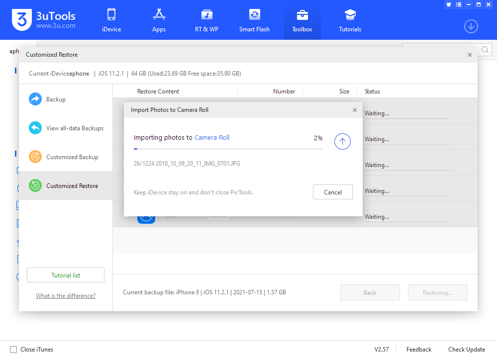 ریستور بکاپ شخصی شده آیفون با 3uTools مرحله سوم