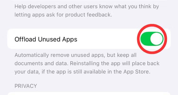 حذف خودکار اپلیکیشن‌های غیرضروری (Offload Unused Apps)
