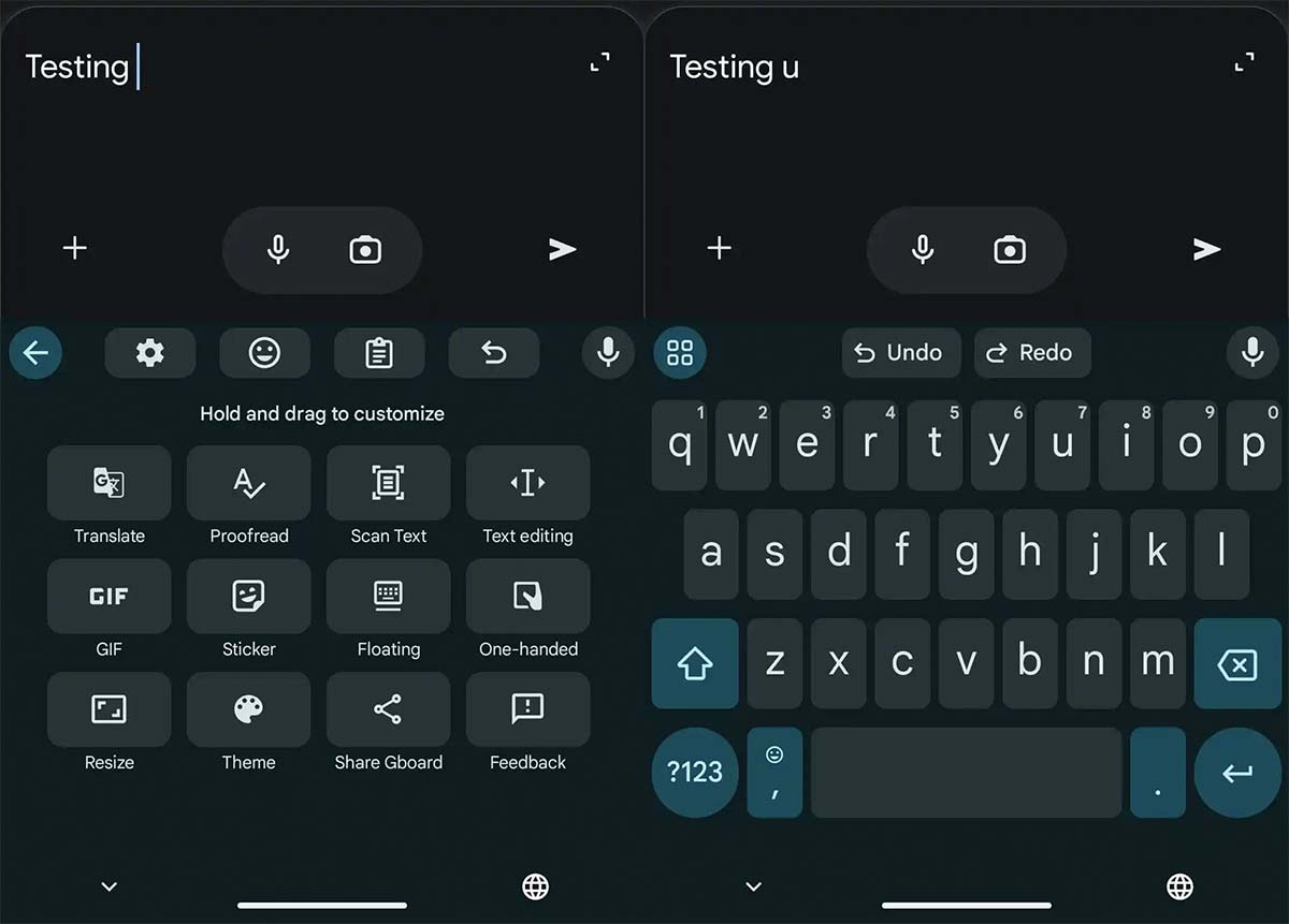 دکمه Undo در Gboard
