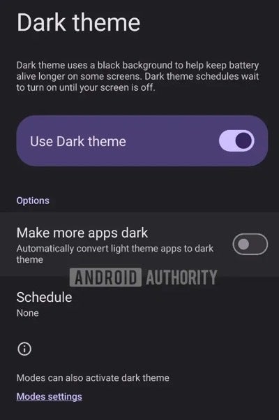 ویژگی Make More Apps Dark اندروید 16