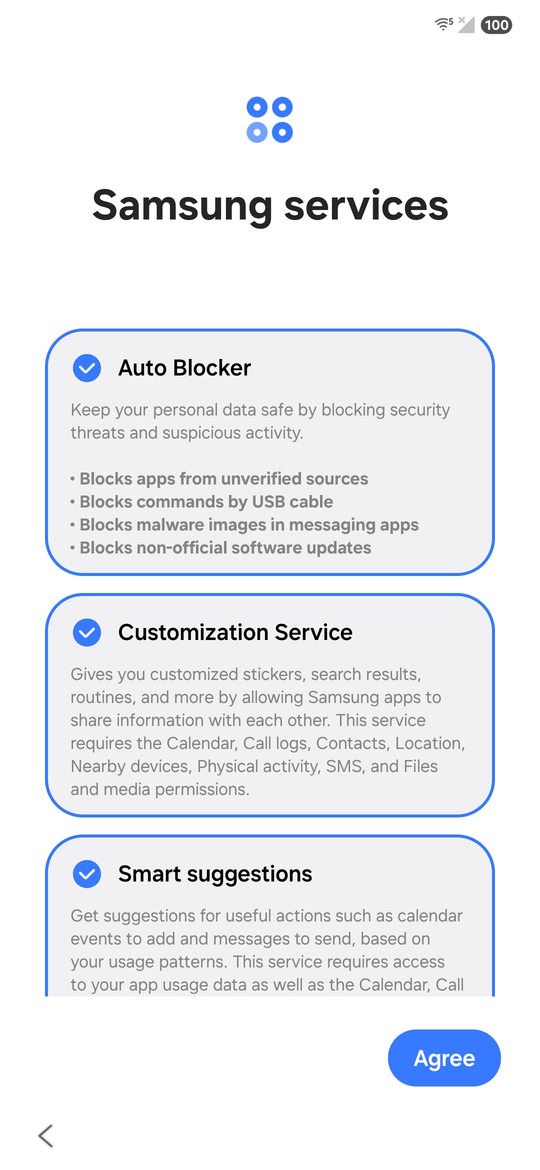 تنظیم اولیه گلکسی S25 و S25 اولترا؛ انتخاب خدمات سامسونگ