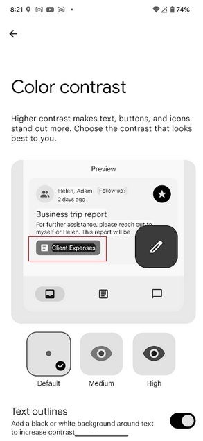 افزایش خوانایی صفحه با تنظیمات کنتراست اندروید 16