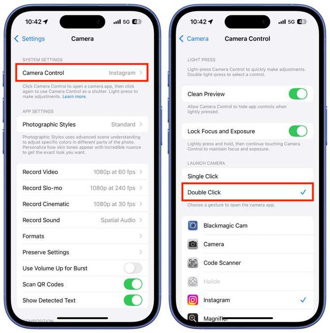 تنظیم تعداد کلیک‌های Camera Control