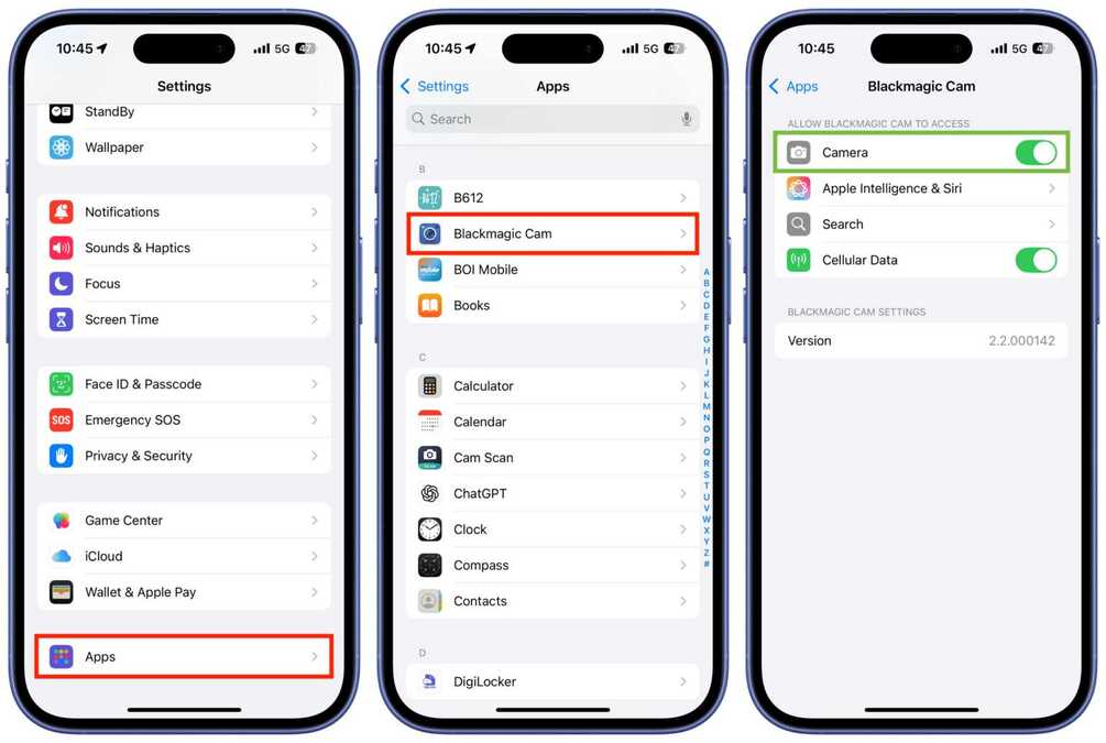خاکستری شدن برنامه‌ها در تنظیمات Camera Control