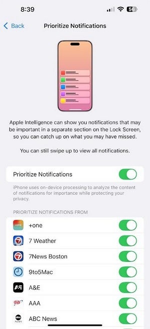 قابلیت Prioritize Notifications در ios 18.4