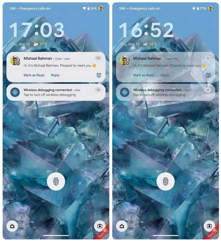 نوتیفیکیشن‌های نیمه شفاف اندروید 16