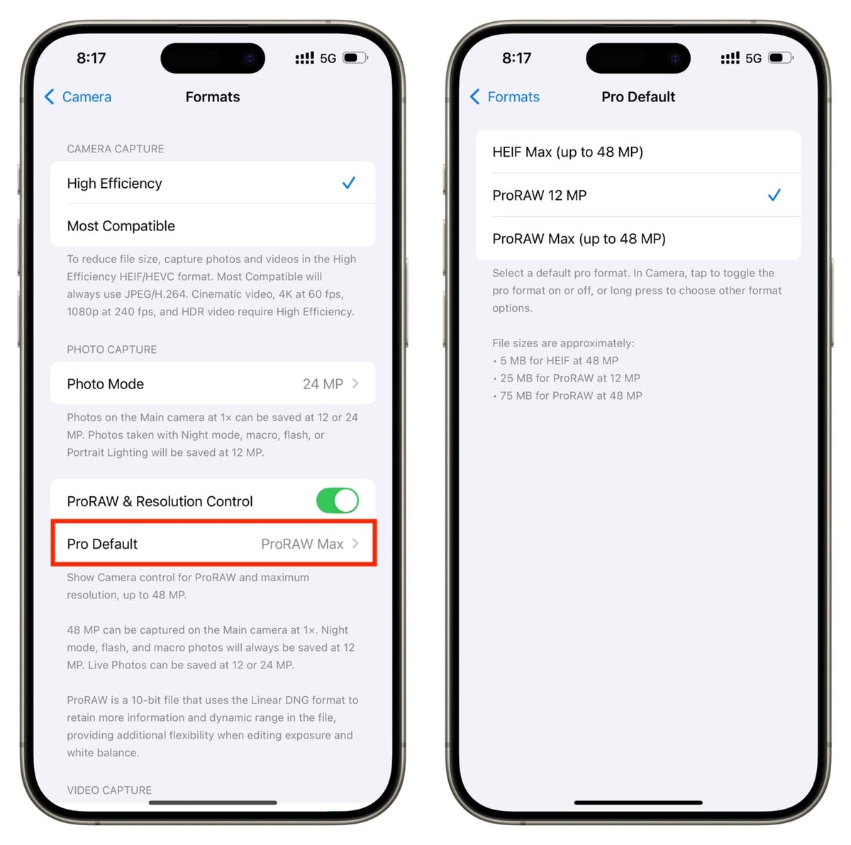 تنظیم رزولوشن تصاویر ProRAW در آیفون