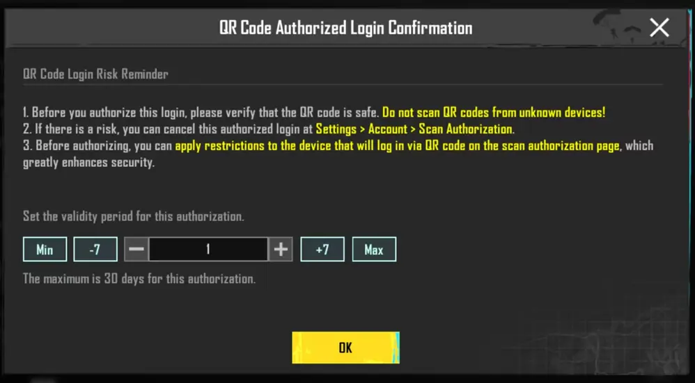 تنظیم مدت زمان مجوز دسترسی دستگاه‌ به حساب پابجی موبایل