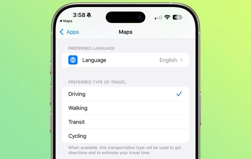 تنظیم زبان ترجیحی در Apple Maps