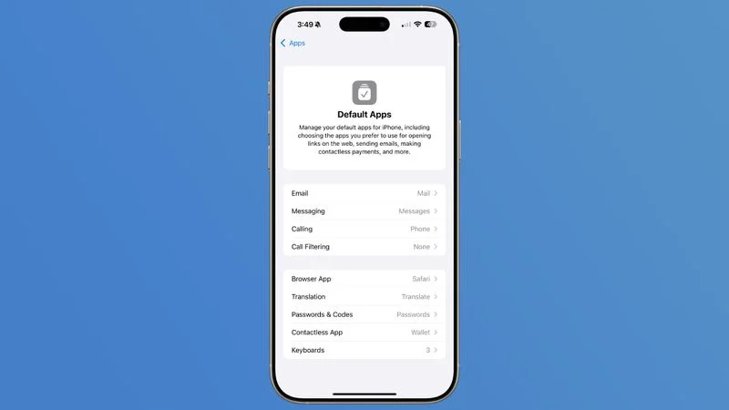 انتخاب برنامه‌های پیش‌فرض در ios 18.4