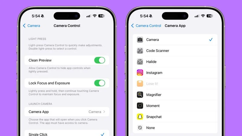 کنترل دوربین در آیفون 16