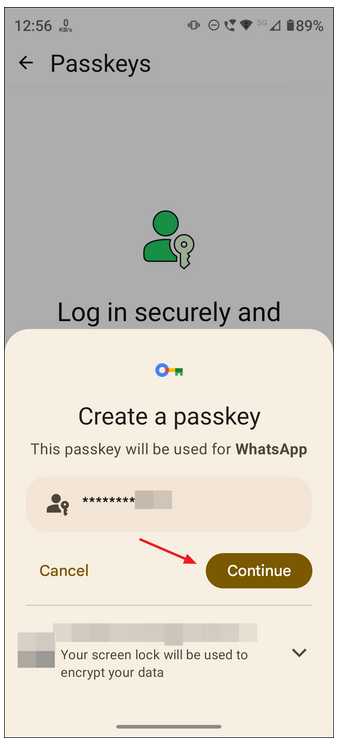 تنظیم passkey در واتساپ سوم