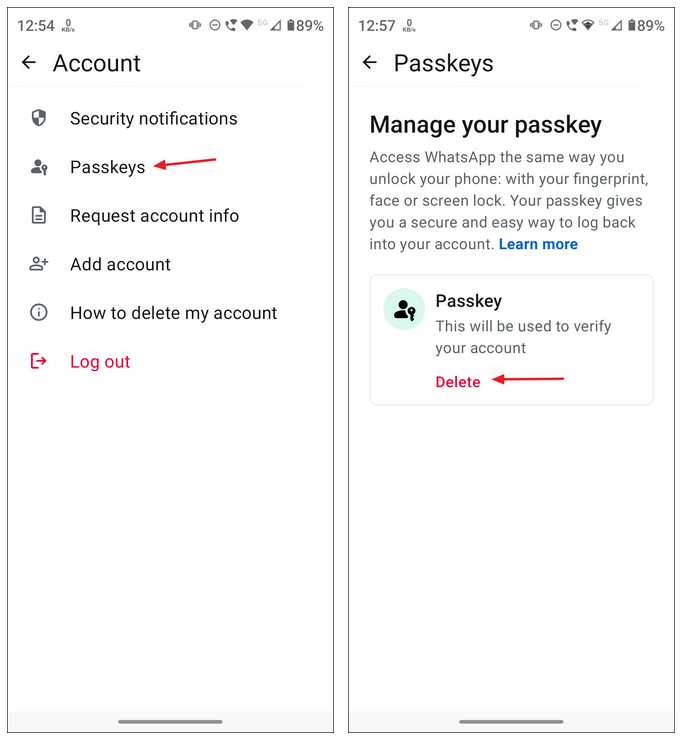 حذف passkey در واتساپ