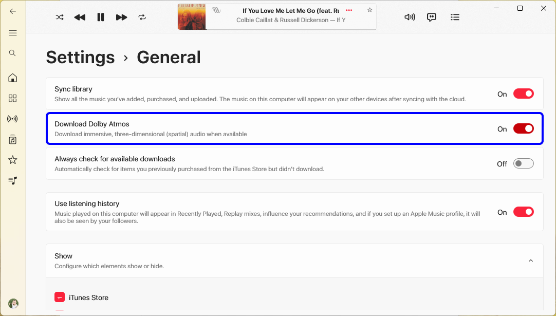 تنظیمات دانلود Dolby Atmos در اپل موزیک