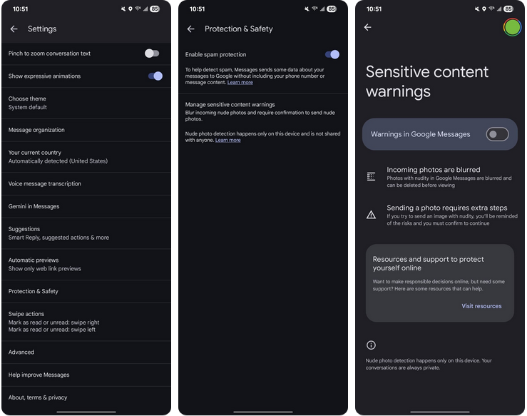 تنظیمات امنیتی گوگل مسیج