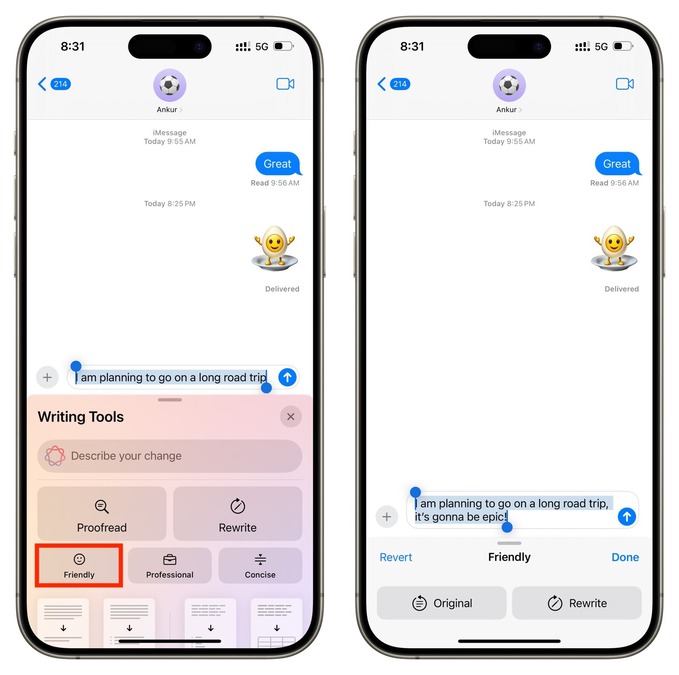 ویرایش متن پیام ها با هوش مصنوعی اپل