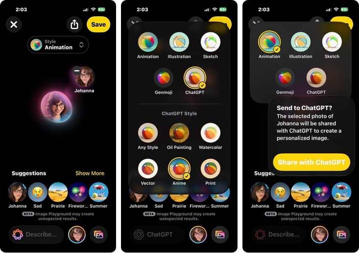 استایل‌هایی ChatGPT در Image Playground